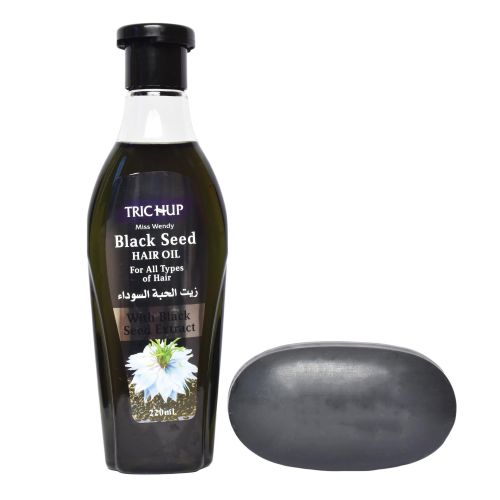 Trichup 100 % Natural Organic Black Seeds OiL (200mL + Extra 20) Plus Organic Black Seed Herbal Bar Soap-COMBO PACK.
