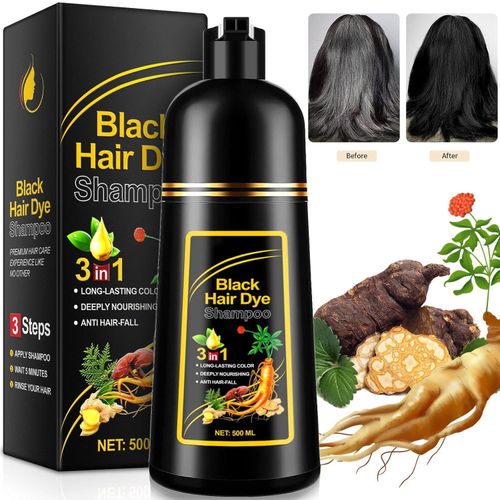 Black Hair Dye Shampoo 3 in 1 Hair Color Shampoo Instant Hair Dye Shampoo for Gray Hair, Herbal Ingredients Black Hair Shampoo for Women Men 100% Gray Coverage