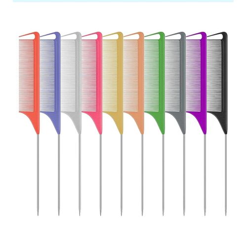 10 PCS Rat Tail Combs Set - Hair Teasing Fine Tooth Comb For Women Girls, Parting Comb For Braiding Hair Styling Tools & Appliances With Stainless Steel Pintail Carbon Fiber Heat Resistant