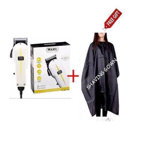 Wahl Professional Super Taper Hair Clipper + Kinyozi Shaving Gown Combo – Classic Corded Clipper for Fades, Blending & Precision Cuts