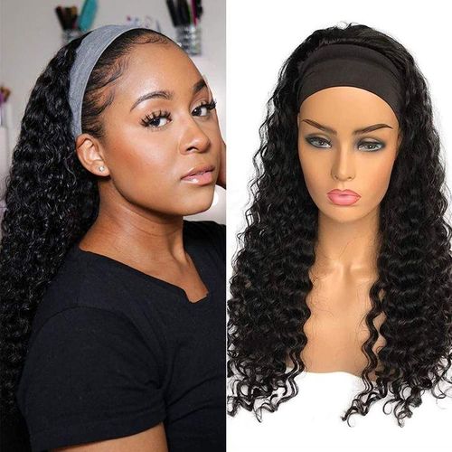 18" Curly black headband wig