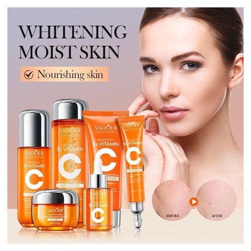 SADOER Skincare Routine 5 x Vitamin C Skin Care Set, Skincare Routine Set, Facial Skin Care Products, Skincare Gift Set with Cleanser, Eye Cream, Serum, Cream,2sheet Mask, Anti-Aging Skin Care Kit for Firming & Hydrating 6PCS