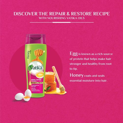 Vatika Naturals Repair And Restore Shampoo Enriched With Egg And Honey - For Damaged Hair And Split-Ends