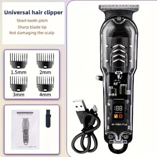 General Rechargeable Digital Hair Clipper Set - Professional cordless electric hair clipper with 4 guide combs, suitable for home and barbershop use.