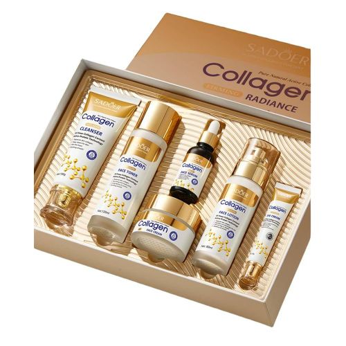 SADOER 6in1 collagen facial set, serum, cream, toner,face lotion, facial cleanser,eye cream far Anti-aging , Anti-wrinkle, moisturizing and Skin Firm set