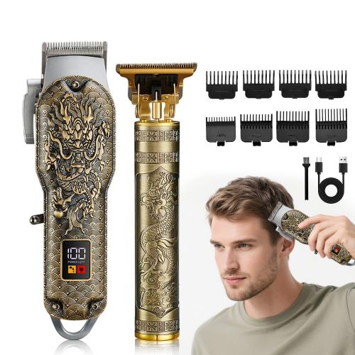 2pcs - Set Kinyozi Professional Hair Clippers/Shaver Set, Cordless Portable Electric Shaver Trimmer With LED Display Hair Cutting Machine - Rose Gold and Silver