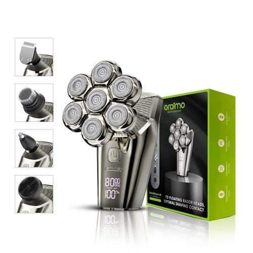 Multi 5 In 1 Grooming Kit Head & Face Shaver Beard & Nose Trimmer Wet & Dry Use Facial Massager and Cleanser 90 Min Runtime Built in LED display IPX7 Waterproof (RS70)