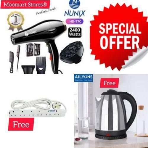 Nunix 2400W Pro Hair Blow Dry +AccessorieS+2.0L KETTLE+4 WAY EXTENSION