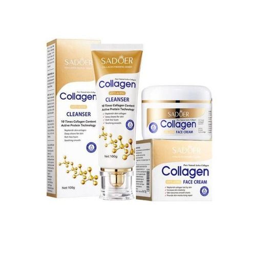 SADOER 2in1 collagen face cleanser and face cream for Moisturizing,Anti-aging and Smoothening Skin Care set.