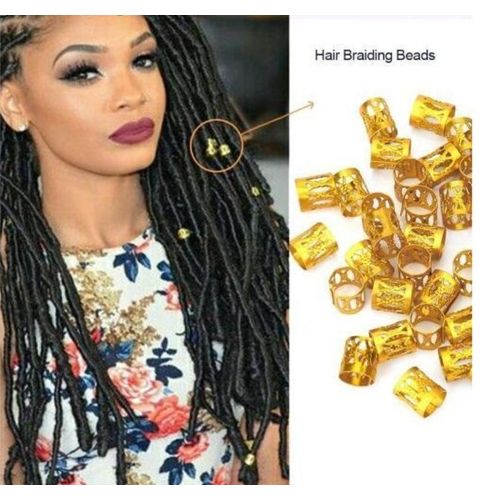 50pcs Adjustable Hair Braid Beads Rings Cuff Metal