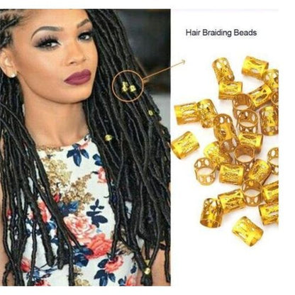 50pcs Adjustable Hair Braid Beads Rings Cuff Metal