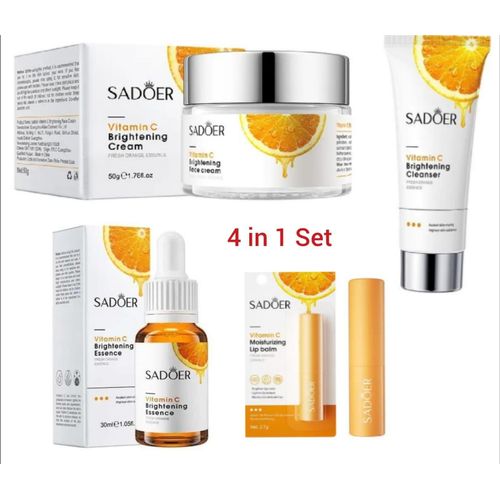 SADOER 4 in 1, Vitamin C Serum+ Vitamin C Cream + Face Brightening Cleanser + Vitamin C Lip Brightening Lip balm