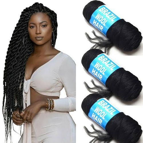Brazilian Hair 3 pcs Black 100% Brazilian Wool Hair Twist/Faux Locs
