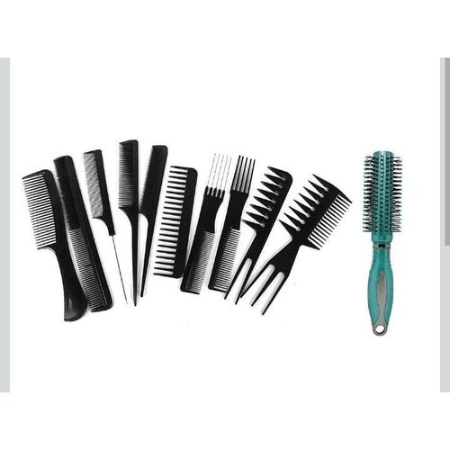 Set of 10 Pcs Salon Hair Styling Hairdressing hairdresser Barber Combs Professional Comb Kit & Fashionable Salon Curly Hair Brush Plastic Durable Nylon Bristles Brush for Women