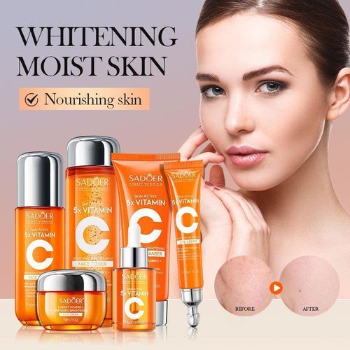 SADOER 6in1 5x Vitamin C Skincare Set - Face Cleanser, Toner, Serum, Lotion, Cream, Eye cream (Thailand & Korea),