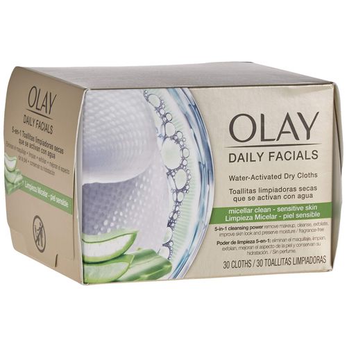 Olay Daily Facials 5-in-1 Water Activated Dry Cloths - Micellar Clean for Sensitive Skin with Aloe Vera Leaf ExtractSoap-Free 30