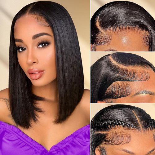 Fashion Idol Human STYLE ICON Nature Hair Lace Wig HWL SMART color Black 13*4 8 Inch Lace Human Nature Bob Hair Wig For Women