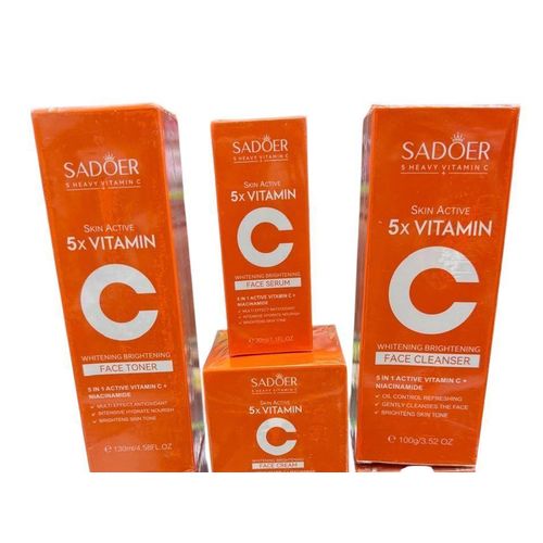 SADOER 4in1 Vitamin C 5x face serum,face cream,face cleanser and face toner for Brightening, Anti-aging, Anti-wrinkle, moisturizing and gives a glowing skin