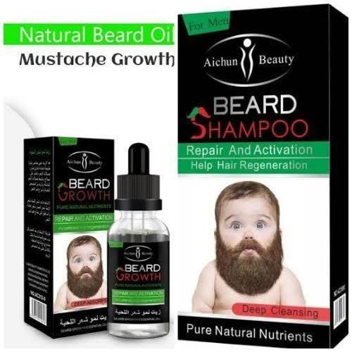 Aichun Beauty Beard Shampoo, 100ml + Moustache Fast Growth Essential Oil for Beard Growth