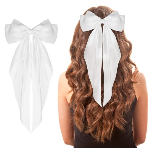 white Satin Hair Bows, Clips, and Barrettes - Hair Accessories for Women