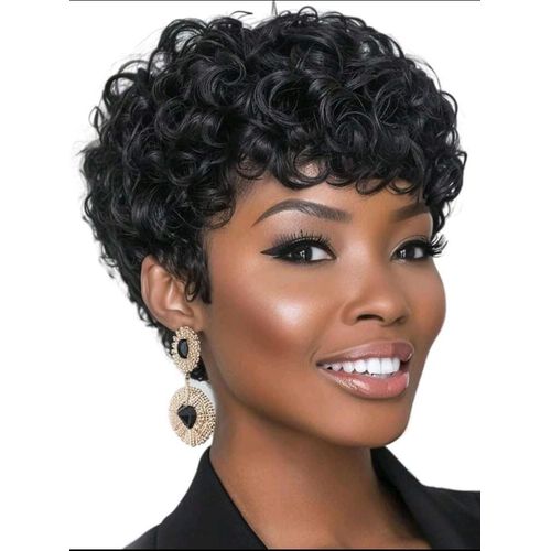 Black curly pixie wig