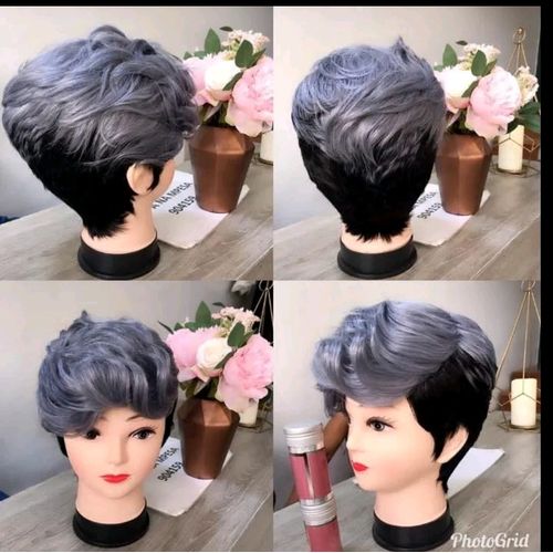 Black Grey Pixie Cut Short Wig
