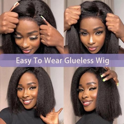 Heat friendly yaki bob wig that can be styled as a side or a middle part.It has a 2*4 lace closure.