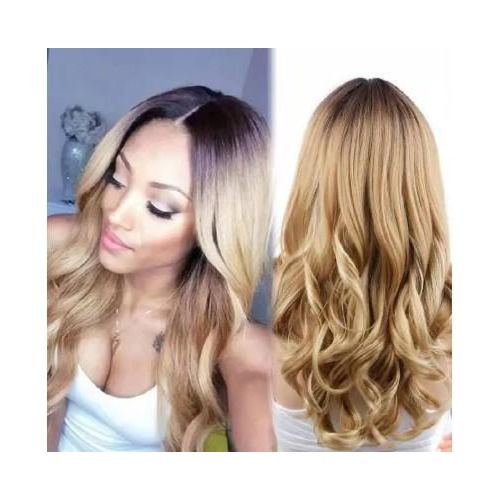 Women long wave wig long curly hair black brown gradient synthetic hair for lady gift