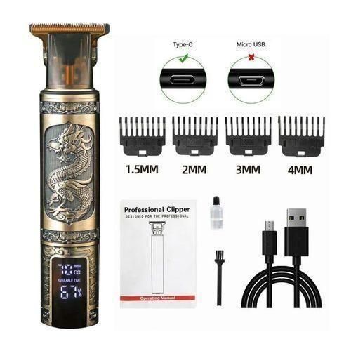VINTAGE T9 Proffesional Heavy Duty Hair Clipper Usb Rechargeable Time Professional VintageT9 Golden Dragon Metal Rechargeable Electric Hair Clipper Trimmer Machine