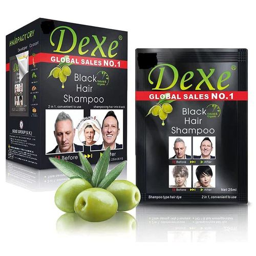 Dexe Black Hair Dye Colour Shampoo, 1 Box (25ml x 10 Sachets)