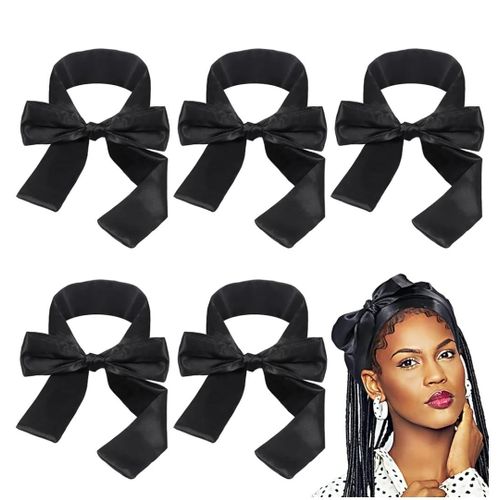 5 Pieces Wig Grip Band Edge Wrap Satin Headbands Non Slip Hair Wraps Silk Scarf Headband for Makeup/Facial/Sport/Yoga (Black)
