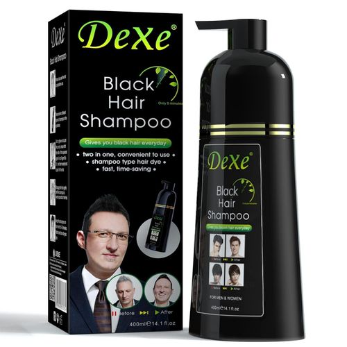 Dexe Black Hair Dye Shampoo Gray Hair Coverage, Fast-Acting Hair Dye Shampoo, Black Hair Shampoo with 100% natural Herbal Ingredients for Men & Women-400ml.