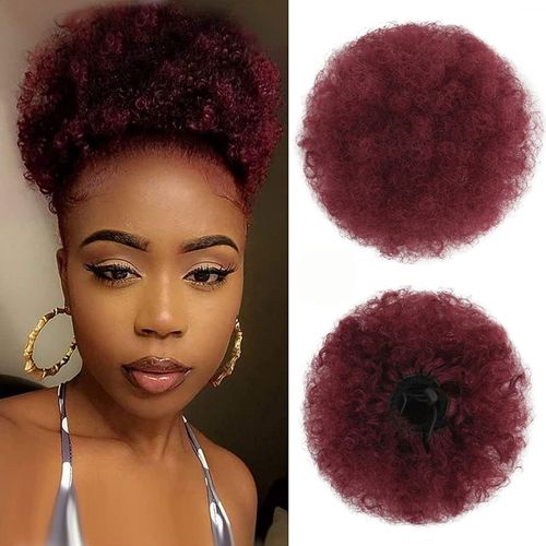 Burgundy Afro Puff Curly Short Drawstring Ponytail Hairpiece