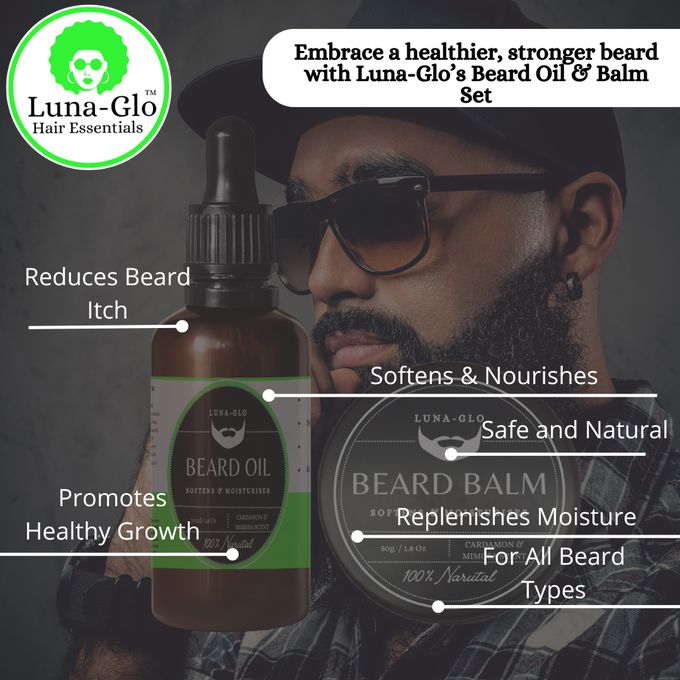 Luna-Glo Beard Oil & Balm Set – With Beard Silicone Brush