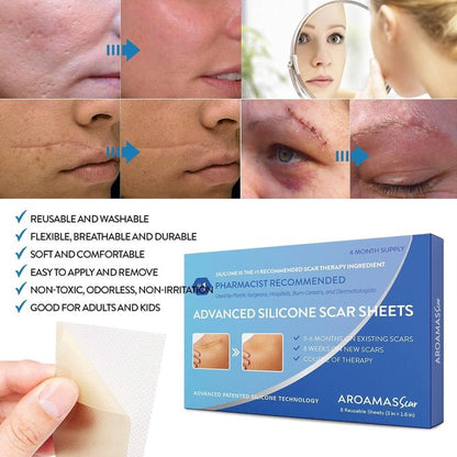 Aroamas Scar Removal Sheets – Professional Silicone Scar Treatment (8 Sheets | 4-Month Supply)