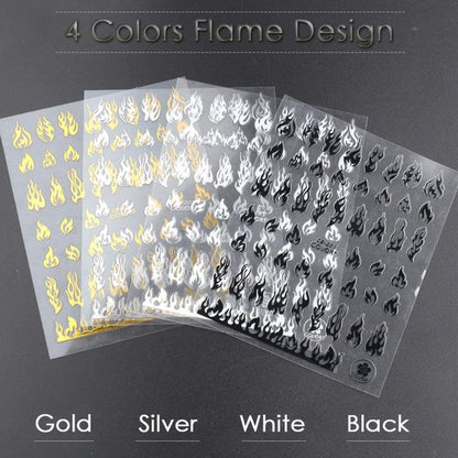 3 Pcs Gold/White/Black Flame Nail Art Stickers