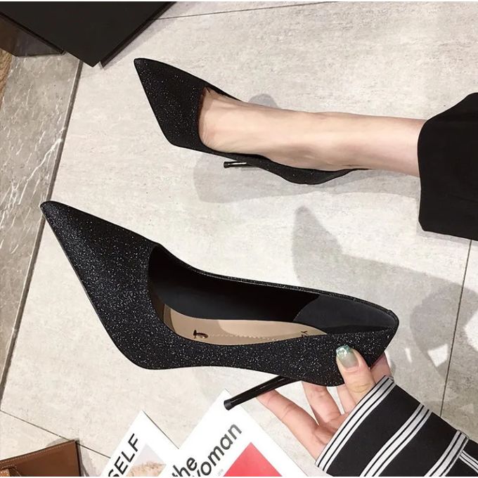 Weddings Ladies Fashion Rhinestone High Heels (7cm) - Black