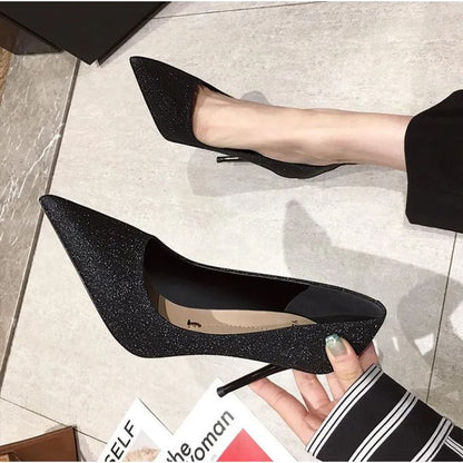 Weddings Ladies Fashion Rhinestone High Heels (7cm) - Black