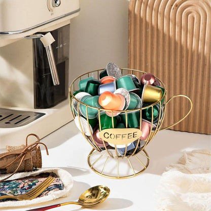 KnMn Fruit Basket & Coffee K-Cup Pod Holder – Gold Kitchen Organizer