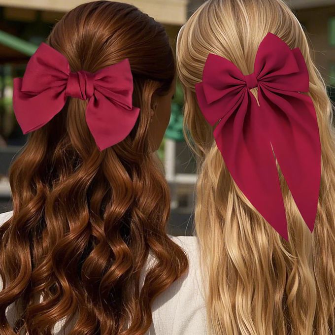 Big Bow Satin Hair Clips Set (2PCS) – Silky Bowknot Metal Hairpins for Thick Hair