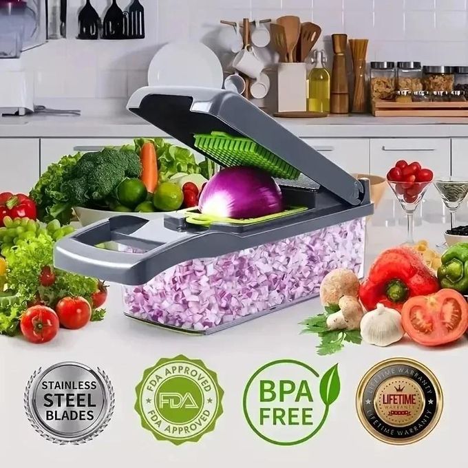 14 in 1 Professional Mandoline Slicer – Multifunctional Food Chopper Cutter with 6 Blades & Filter Basket
