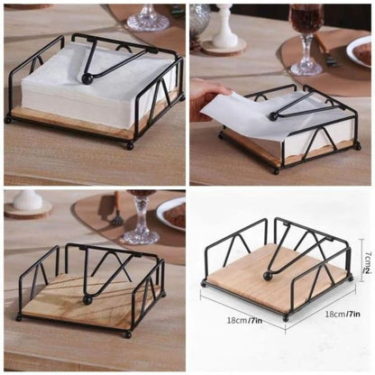 Elegant Metallic Napkin/Serviette Holder with Flip Close & Bamboo Base