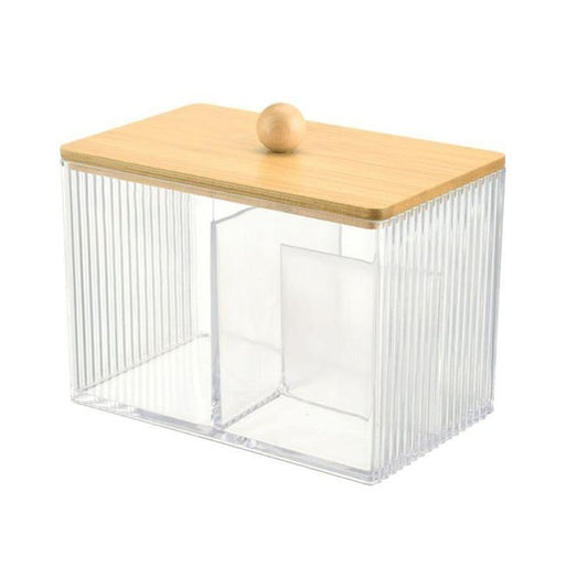 Acrylic Storage Box with Bamboo Lid – Makeup, Cotton Pads & Jewelry Holder