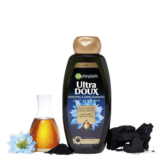 Garnier Ultra Doux Black Charcoal & Nigella Seed Oil Purifying & Shine Shampoo – 400ml