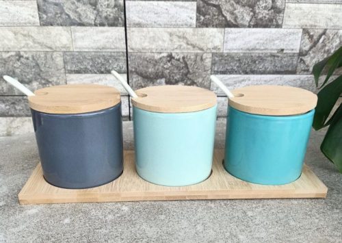 3pc canister set with bamboo tray