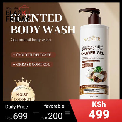 SADOER 500ml Coconut Body Wash Amino Acid Clean gently Nourishing skin Moisturizing Fragrance Shower Gel remove dirt Remove mites Moisturize the cuticle grease control