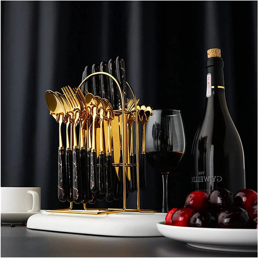 24pc cutlery set – Black and Gold
