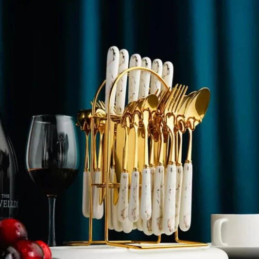 24pc cutlery set – White and Gold