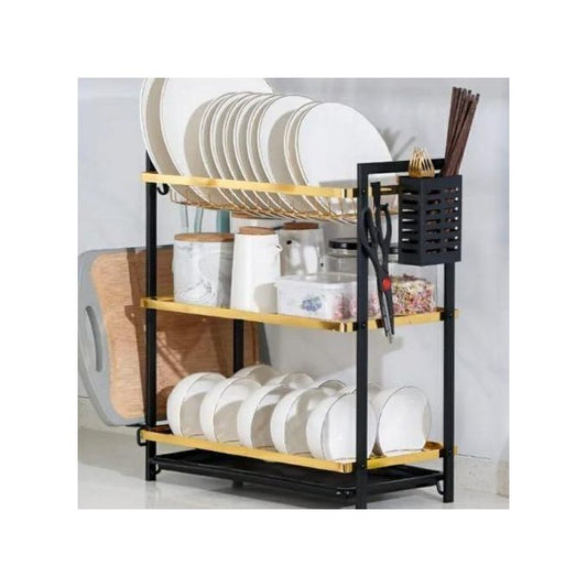 3 Tier Metallic Dishrack and Kitchen Organizer