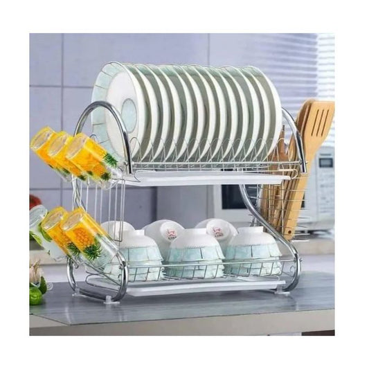 2-Layer Stainless Steel Dish Rack Kitchen Utensils Organizer (40×39×25CM)